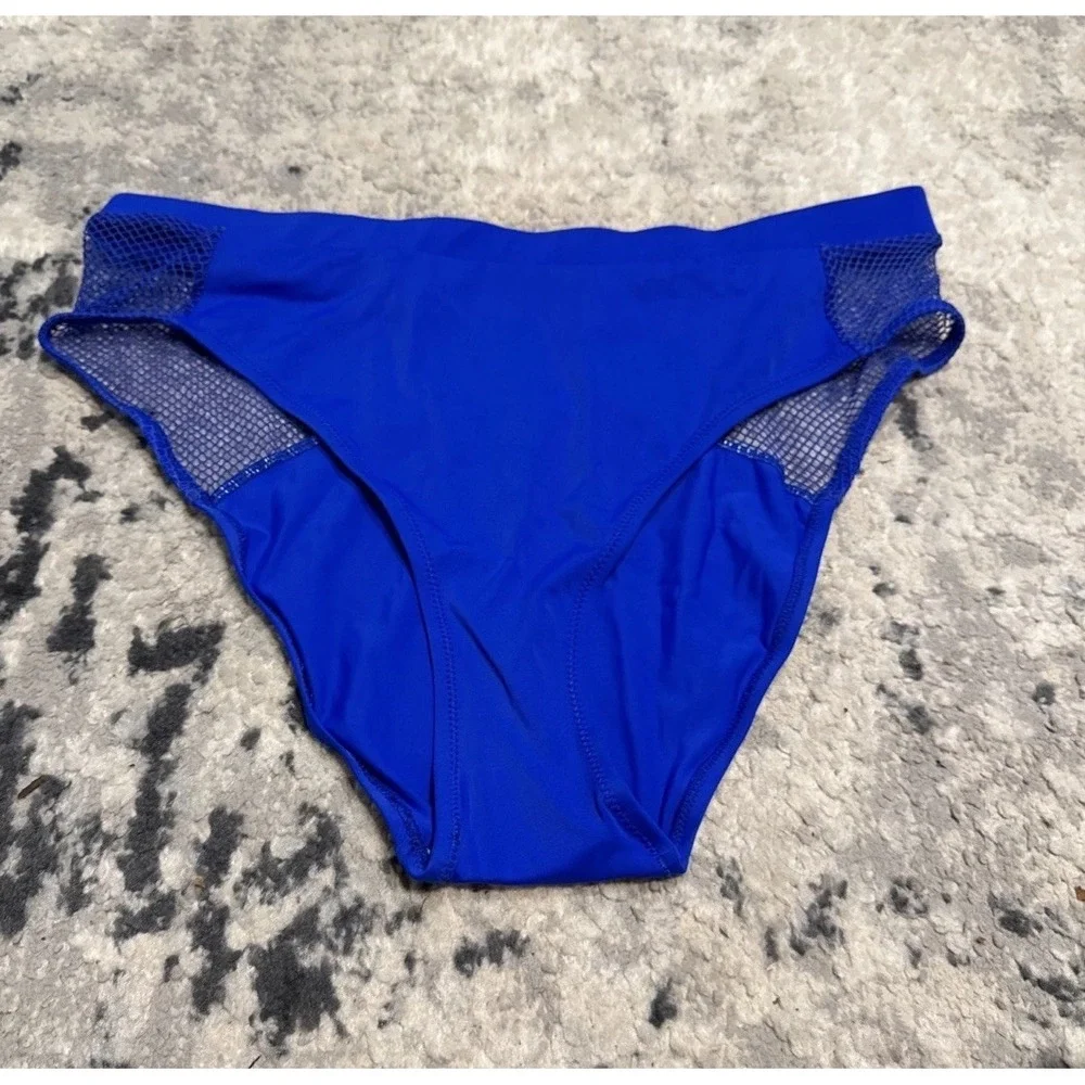 Pour Moi Blue Fishnet High Cut Womens Plus Sz 18 Bikini Bottom New